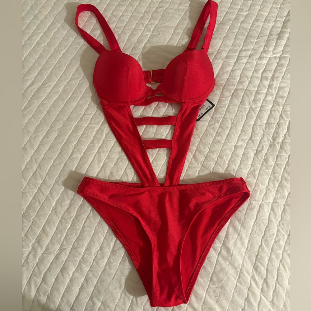 Red Strappy One-Piece Swimsuit